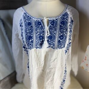 Sévya Handmade White and Blue Blouse